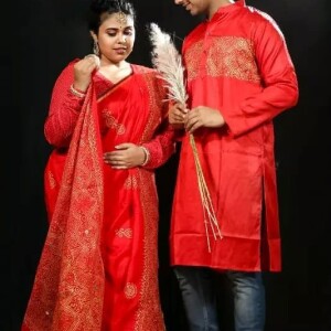 Dupian Saree And Dupian Punjabi - Couple Set