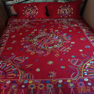 Hand Embroidery Bed Sheet With 2 Pillow Covers